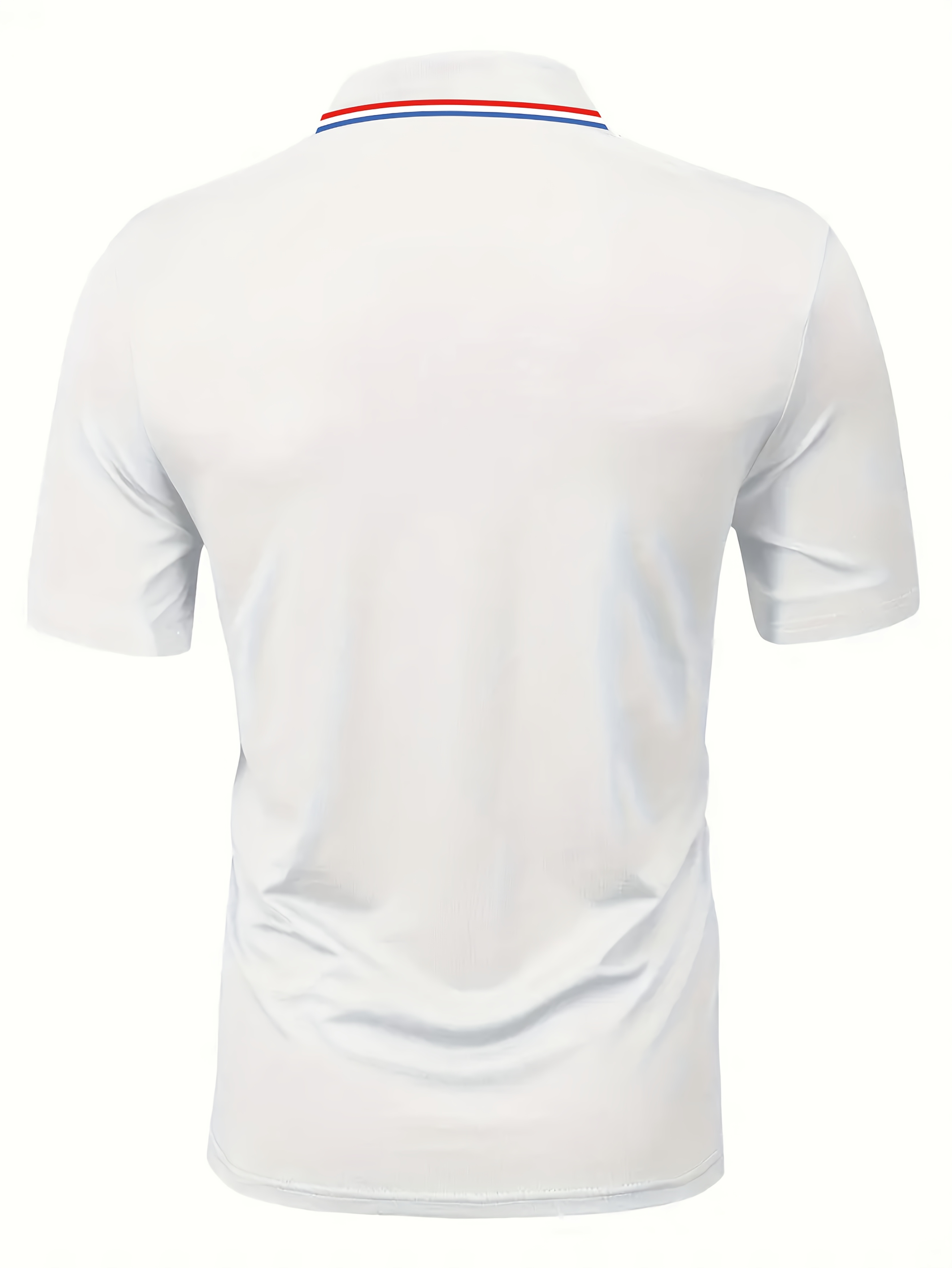 Men's Short Sleeve Shirt - White with Red Golf Print, Striped Collar & Cuffs, Breathable Summer Golf & Casual Wear, Machine Washable Regular Fit, Durable Fabric