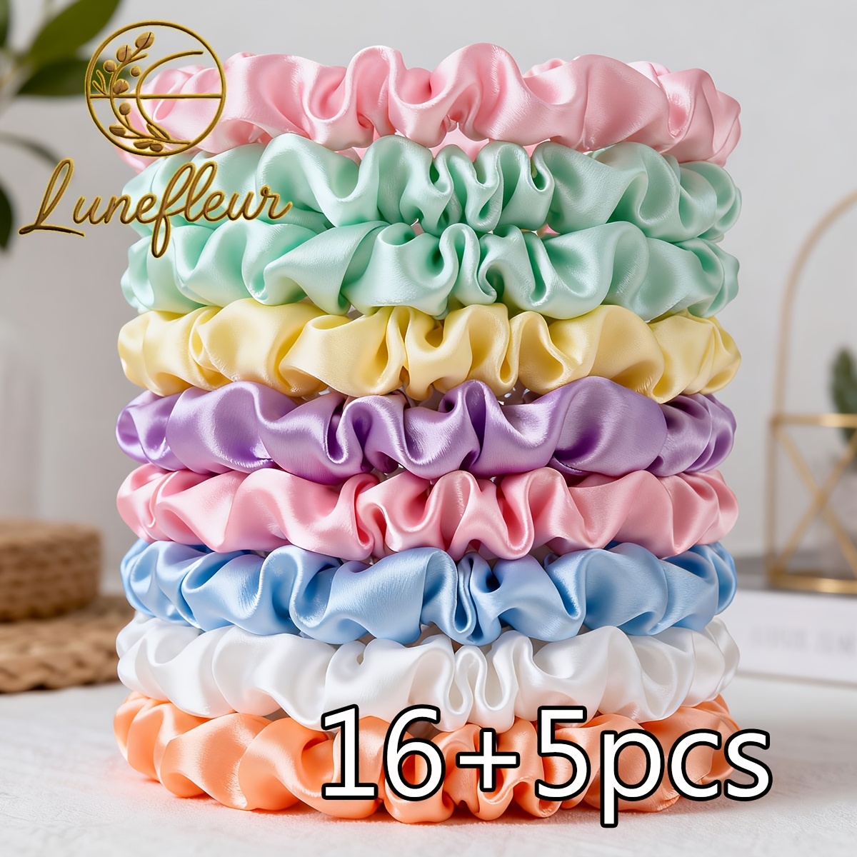 Image of 16+5 Bonus Macaron Satin Hair Ties, 21pcs Gentle Thin Scrunchies Set, Spring Summer & Easter Basket Stuffers, Pastel Colors Hair Elastics