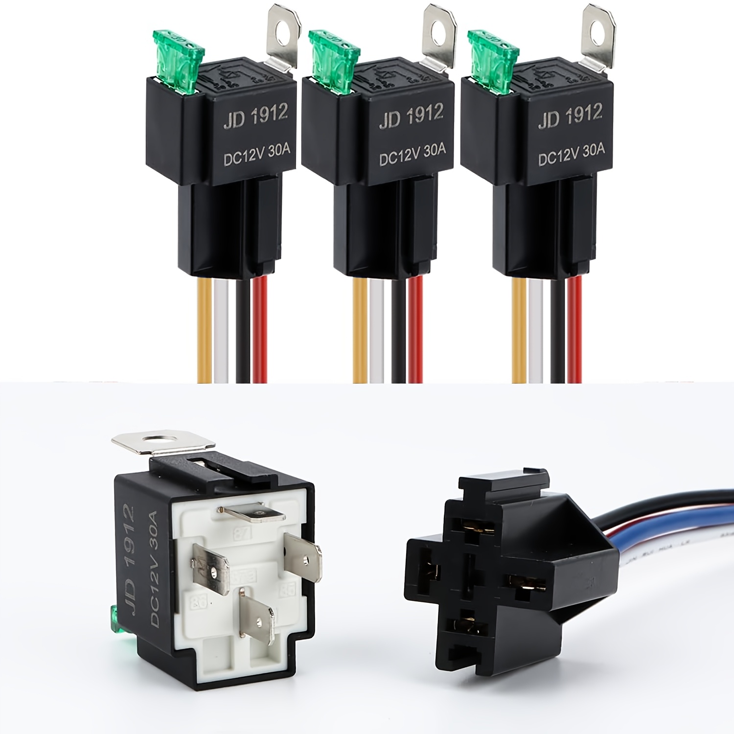 TEMU 3-pack 12v 30a 4/5 Pin Spdt Automotive Kit With Relay Socket, Iron Mounting Bracket & Replaceable Fuse