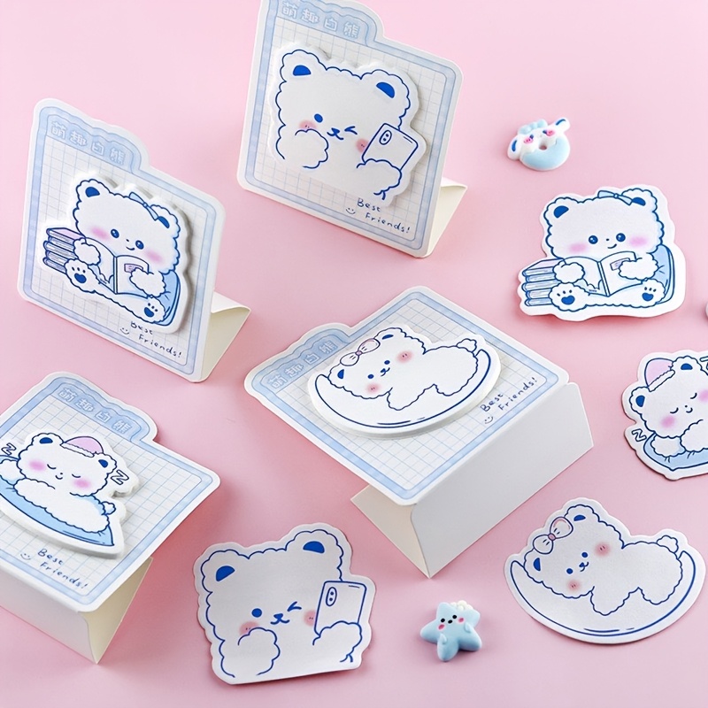 4 Packs of Adorable White Bear Sticky Notes, 100 Sheets Total