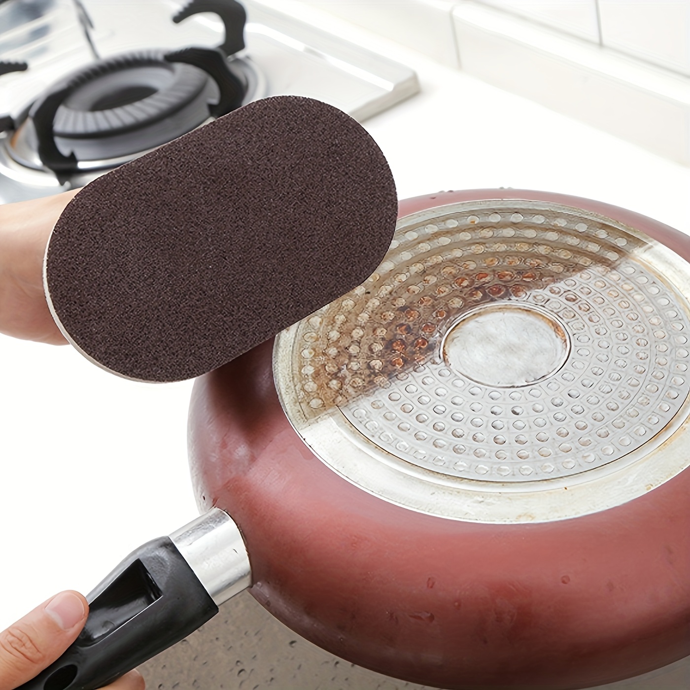 multi purpose kitchen cleaning sponge with handle rust remover dishwashing pan scrubber strong     cleaning tool details 3