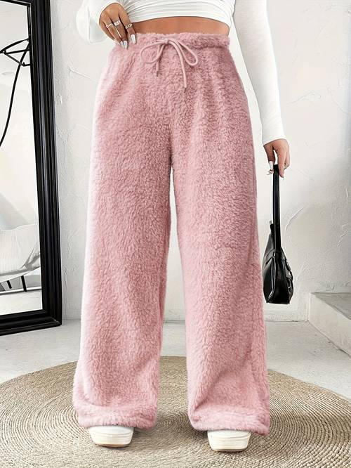 plus size plus size gu adult plus size womens clothing autumn winter casual reversible plush thick warm waistband drawstring loose drape wide leg pants