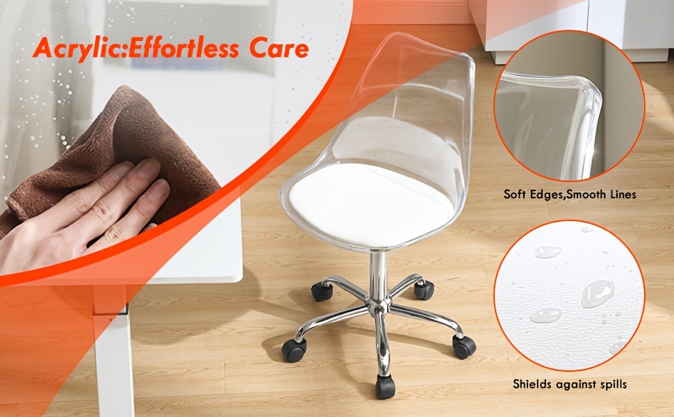 Transparent Acrylic Office Chair, Contemporary Acrylic Chairs for Home Use with Wheels, Armless Swivel Vanity Rolling Chair Suitable for Office And Home