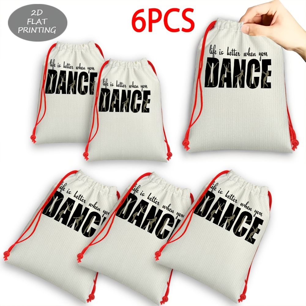 TEMU 6pcs Bulk Large Dance-themed Gift Bags Suitable For Parties, Corporate Events, Christmas & Birthdays - Multicolor Dance Print Drawstring Bags