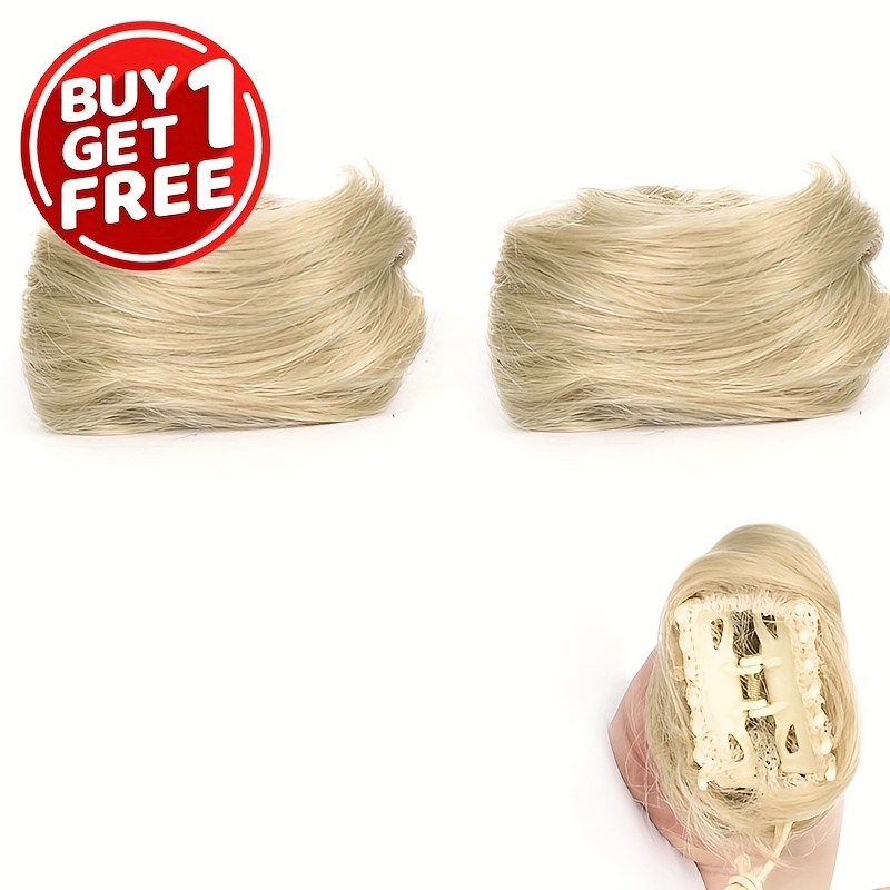 Image of Buy 1 Get 1 Free - Chic Mini Claw Clip Messy Bun Hairpiece, Cat Ear Wig Updo Accessory For Women & Girls