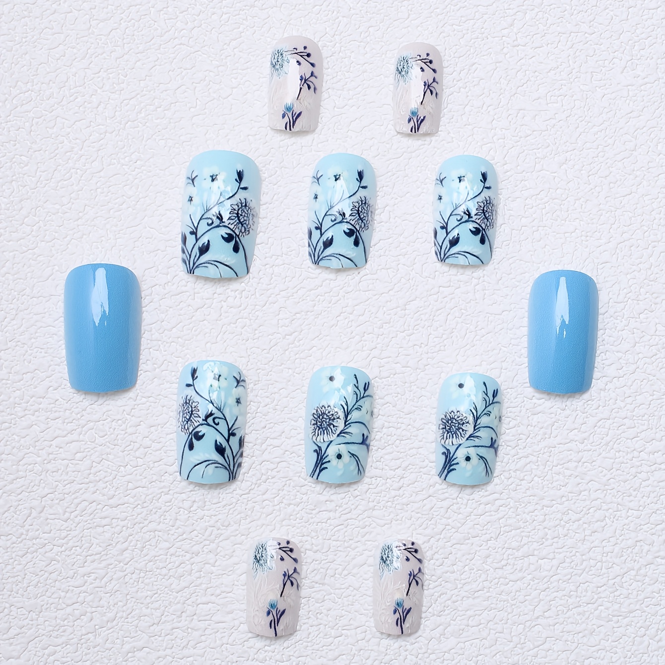 24pcs square style   pieces with beautiful blue flower patterns and bright   nails suitable for     with jelly   and filing strips 3