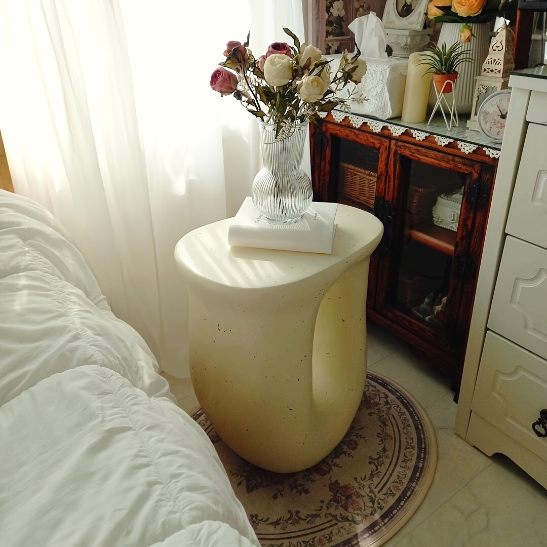 Image of Fativo Concrete Side Table: Modern U-shaped Geometric Lightweight Concrete Accent Table Garden Stool Decorative Side Table For Living Room, Home Decors