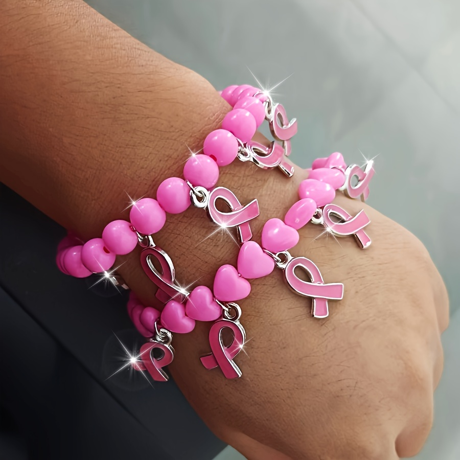 

Awareness Pink Beaded Bracelet For Women, Cute Y2k Style, Gift For Celebrations And Parties