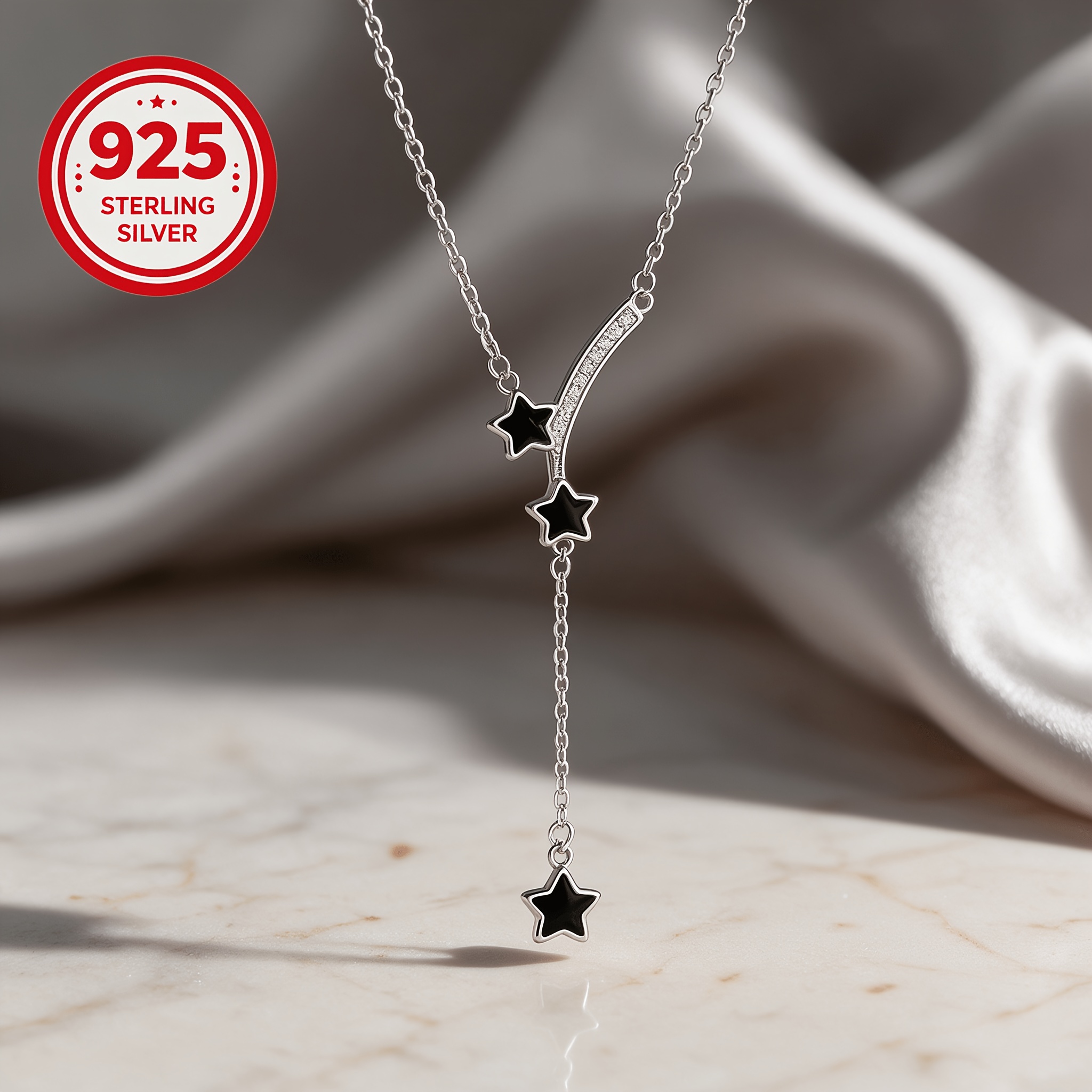 Women's 925 Silver Black Star Tassel Necklace, Stylish