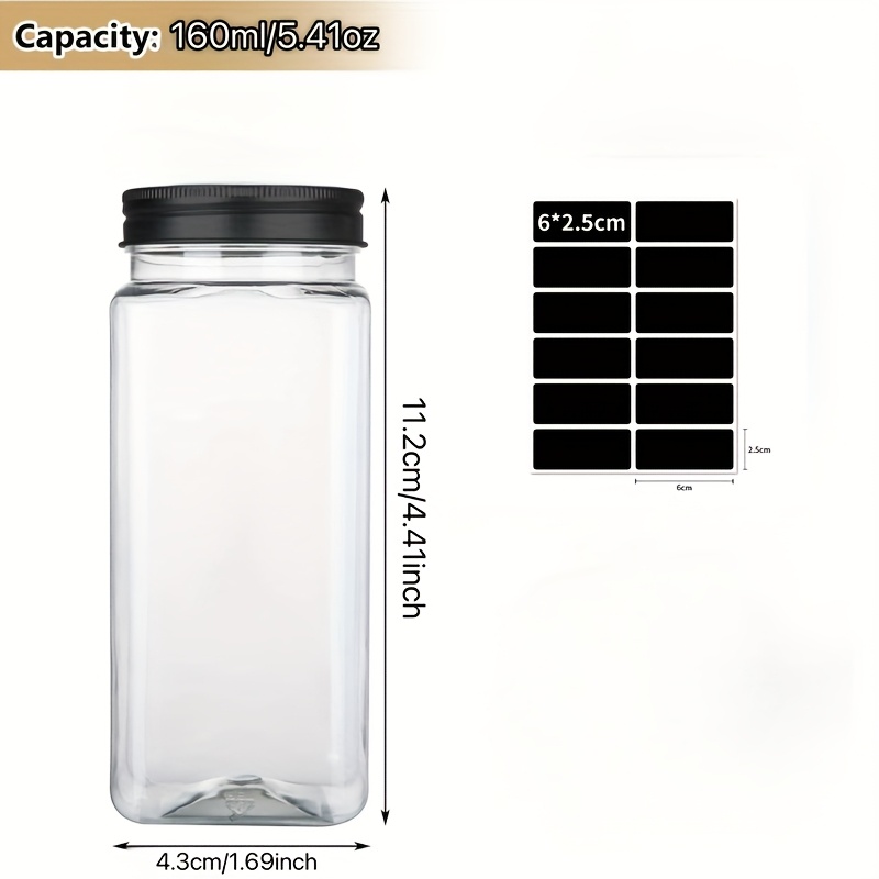 Image of 12pcs Plastic Spice Jars, 5.6oz (. 160g) Square Spice Bottles, Reusable Salt And Pepper Shakers With Sealed Lids, Labels And Pen, Suitable For Spices, Herbs, Powders, And Glitters