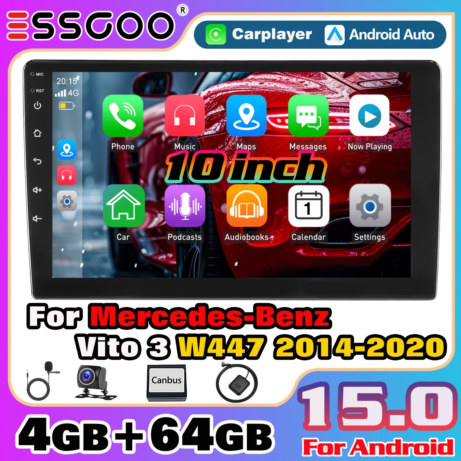Essgoo 10 Inch Auto 15 Car Stereo For For 3 W447 Autoradio 2014-2020 (frame Included) | 2din 4gb+64gb Touch Screen Car With Gps | Car Audio & Auto