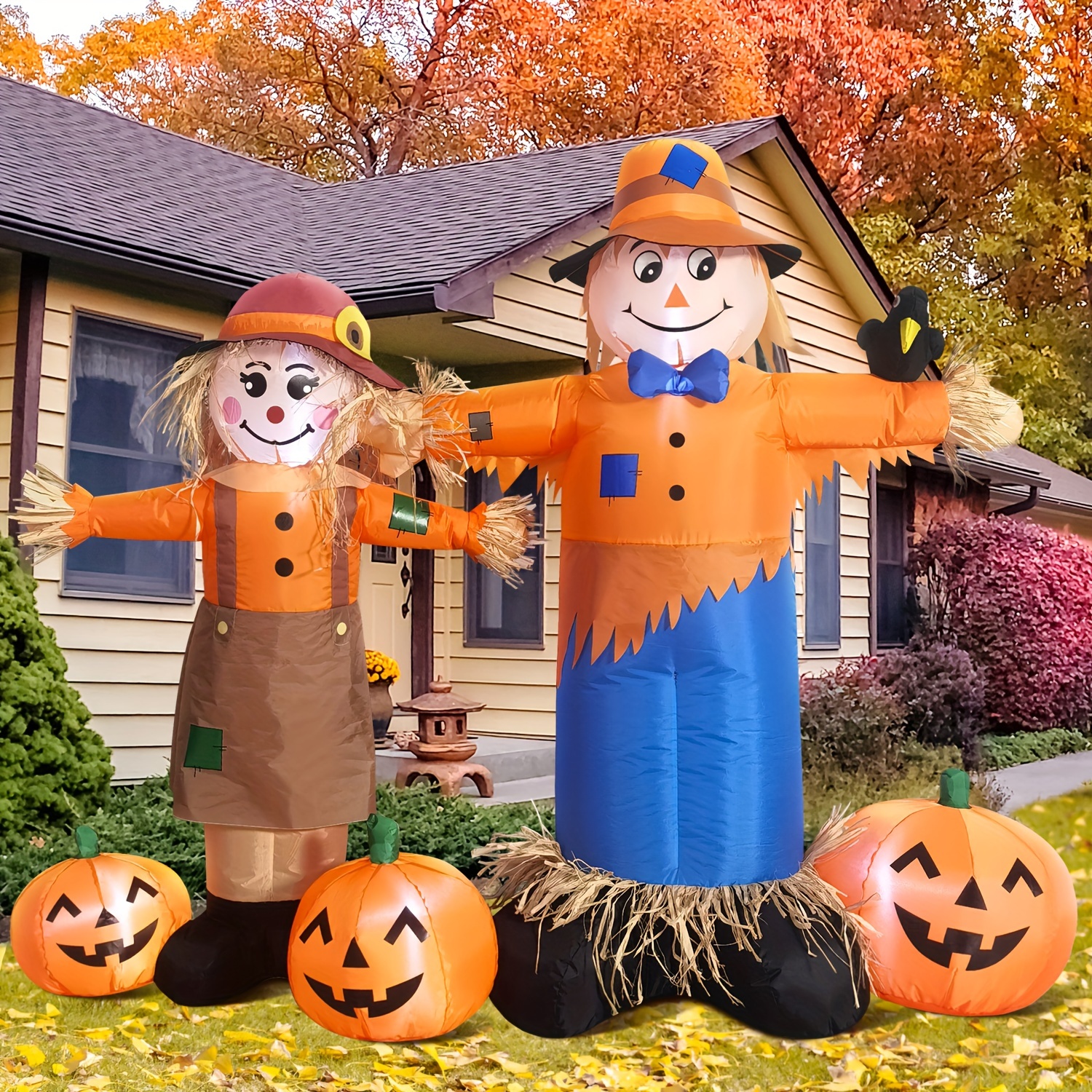 

4.5ft Tall Thanksgiving Harvest Inflatable Boy & Girl Outdoor Decoration, Build-in Led Lights Holiday Blow Up Yard Decoration For Fall Party, Garden Yard Lawn Decor