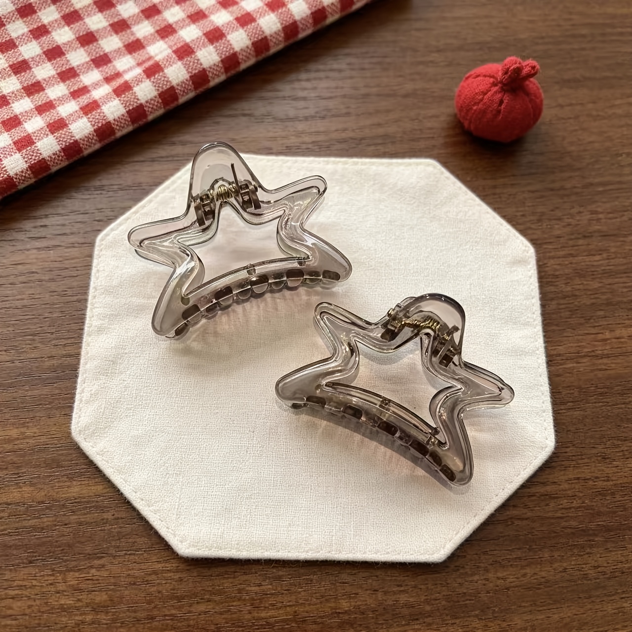 TEMU Transparent Hollow-out Star Small Claw Clip, Simple And Sophisticated Gray Mini Shark Clip, Versatile Side Hair Clip For Flyaways, All-match
