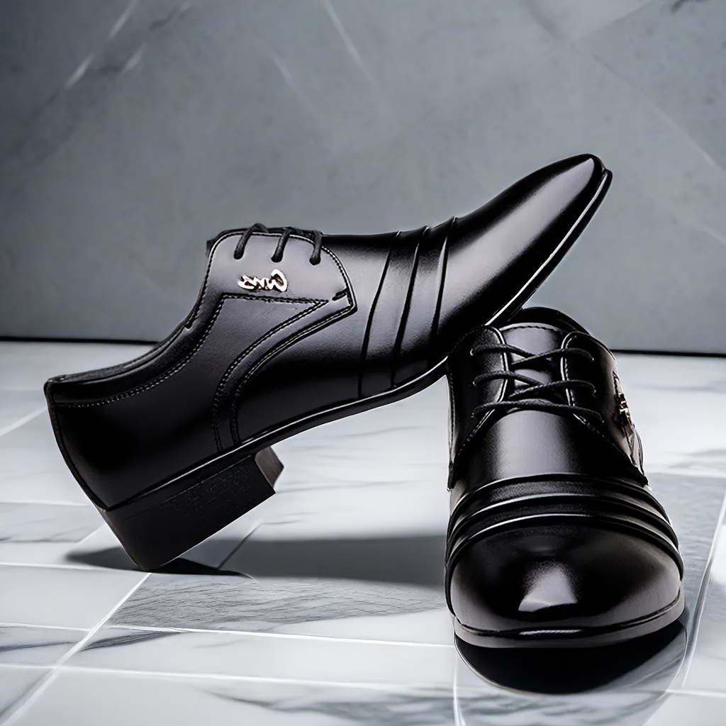 mens sleek black faux dress shoes fashionable lace footwear with tpu sole details 2