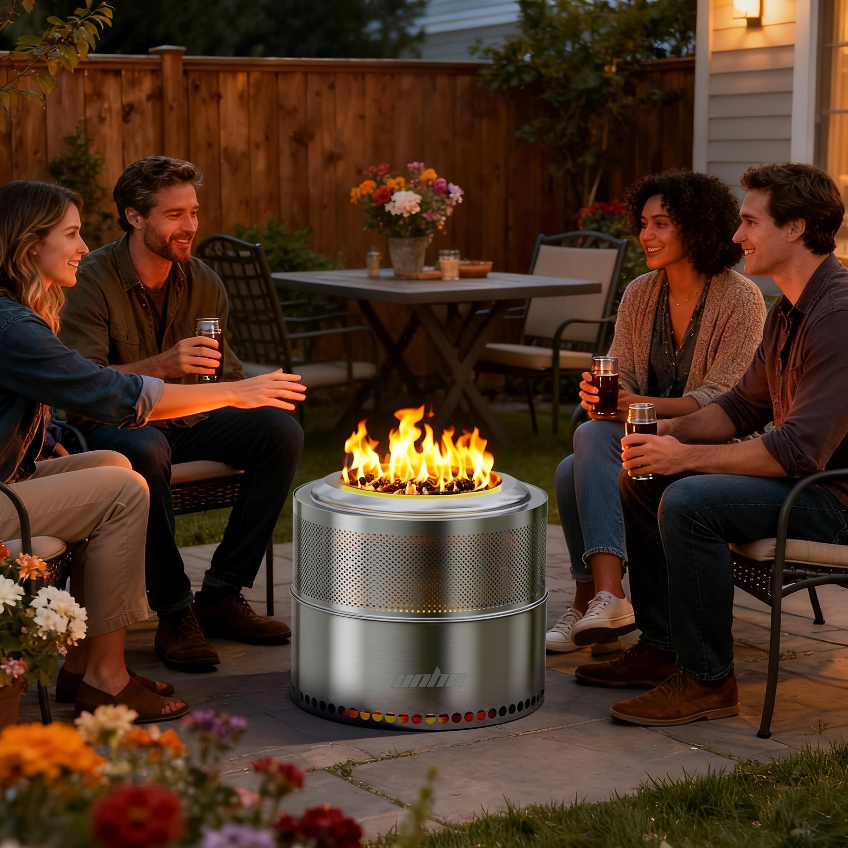 TEMU Smokeless Firepit, 50cm Outdoor Fire Pit Hollow-carved Design, Camping Fire Pits For Outside Wood Burning, Portable Bonfire Stove With Carry Bag