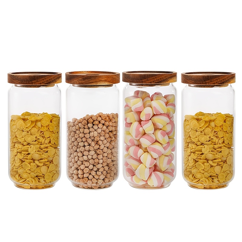 TEMU 4pcs Glass Food Storage Jar Set With Airtight Acacia Wood Lids, 1000ml/33.8oz, Canisters, Transparent Bulk Food Storage Containers, Coffee