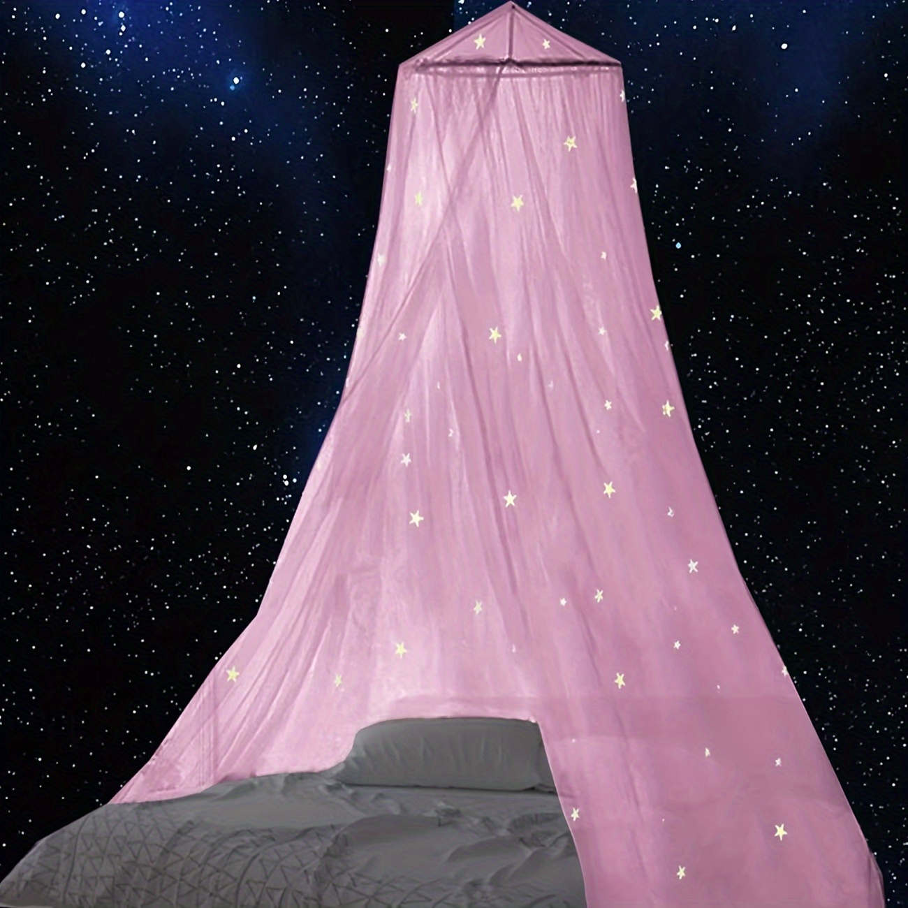 Summer Nets, Glowing Fluorescent Dome Bed Curtains, Foldable Free Installation Princess Dormitory Night Light Star Nets (light Blue, Pink, White)
