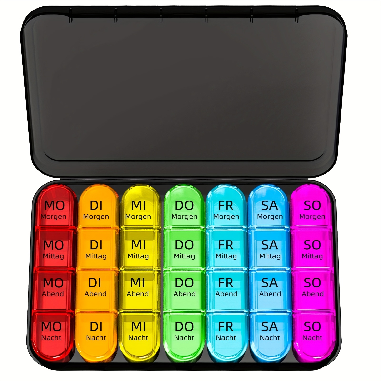 German- Pill Organizer With 28 Compartments - Large Travel Pill Case, 4 Times Daily, 7-day Weekly Pill Dispenser, Durable Plastic, Color-coded Compartments, Pill Case