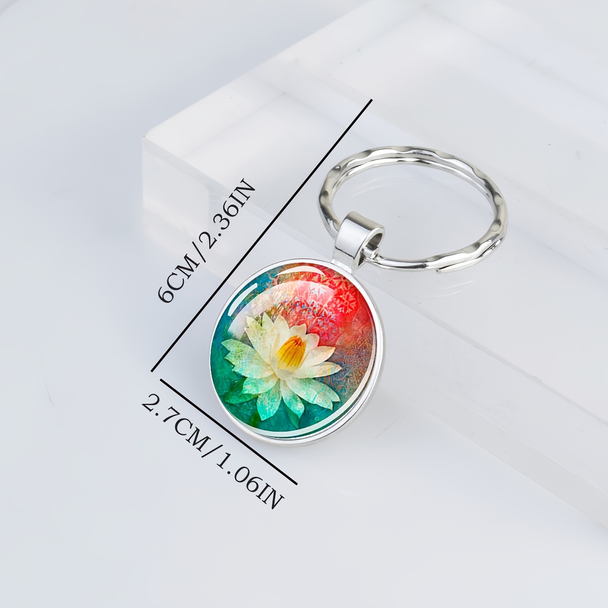 Colorful Background Glass Dome Key Ring Keychain, 3pcs
