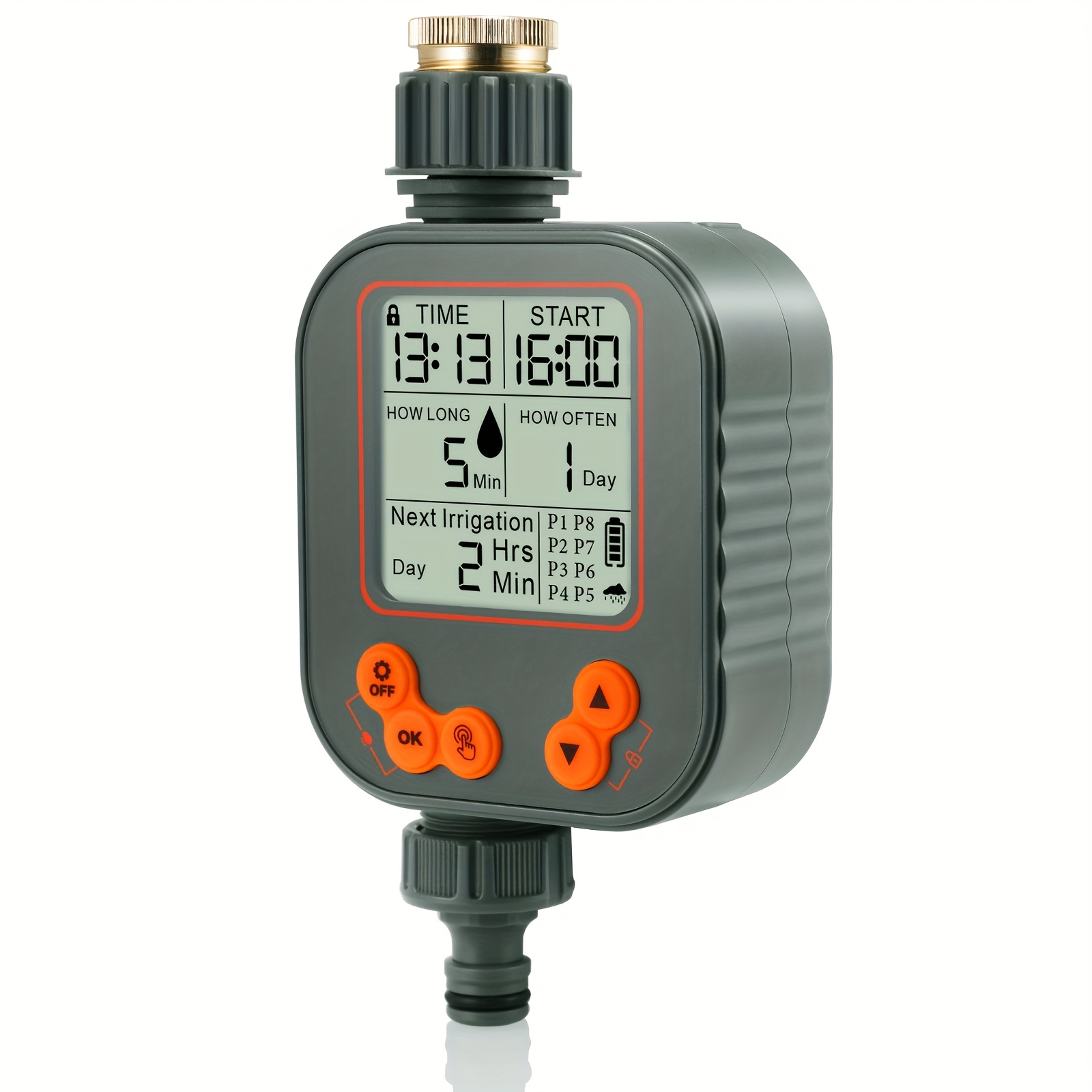Automatic Irrigation Controller, Smart Watering Timer, Lcd Display Timer Irrigation System, Garden Watering Device, 8 Automatic & Manual Mode, Rain Delay, Battery Not Included