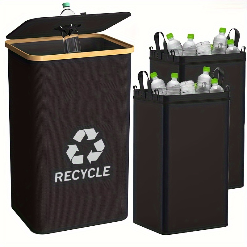 1* Trash Cans Recycling Bin Indoor, Bottle Recycle 26 Gallons 100L Large  Capacity with Removable Tote Bag, Collecting Glass Paper Empty Bottles 