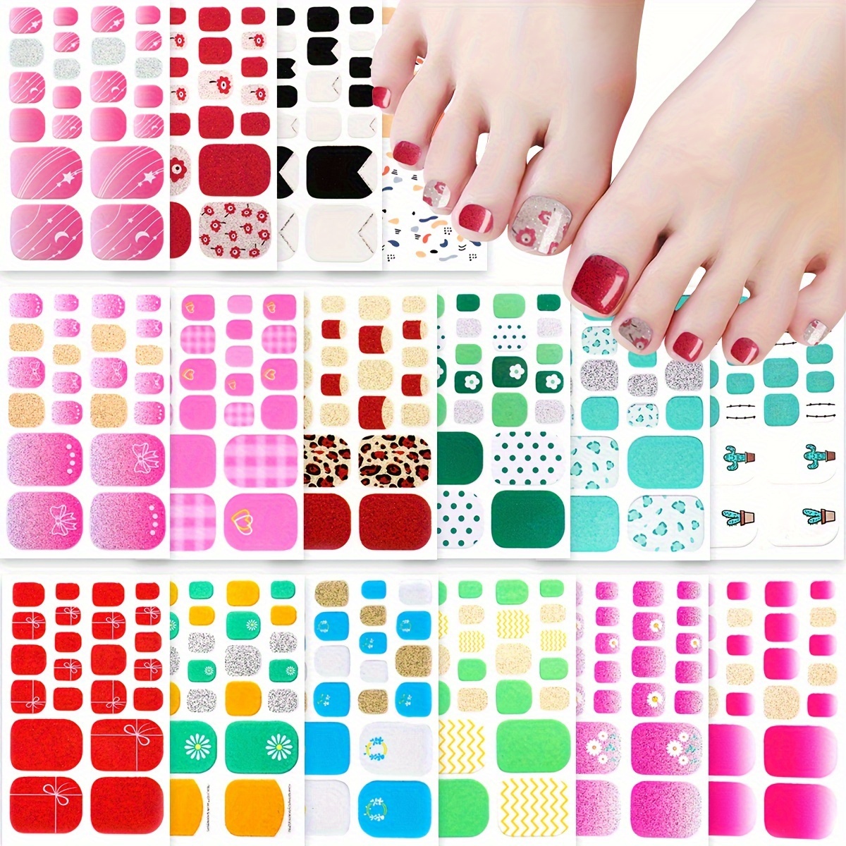 

Toe Nail Stickers For Spring Full Nail Wraps Self Adhesive Toenail Polish Strips Toes Nail Stickers Toenail Stickers Polish Manicure Sticker 2 Nail Files