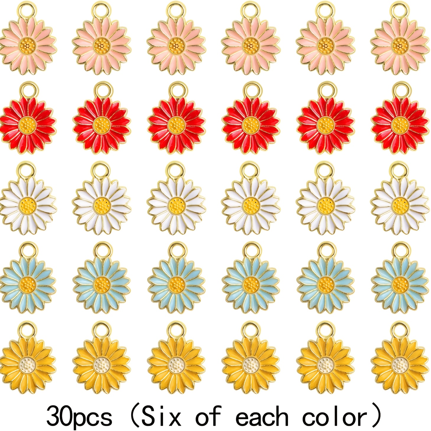 TEMU 30 piezas de dijes colgantes de esmaltados y chapados, de aleación con forma de y margarita, para manualidades, para hacer collares, pulseras,