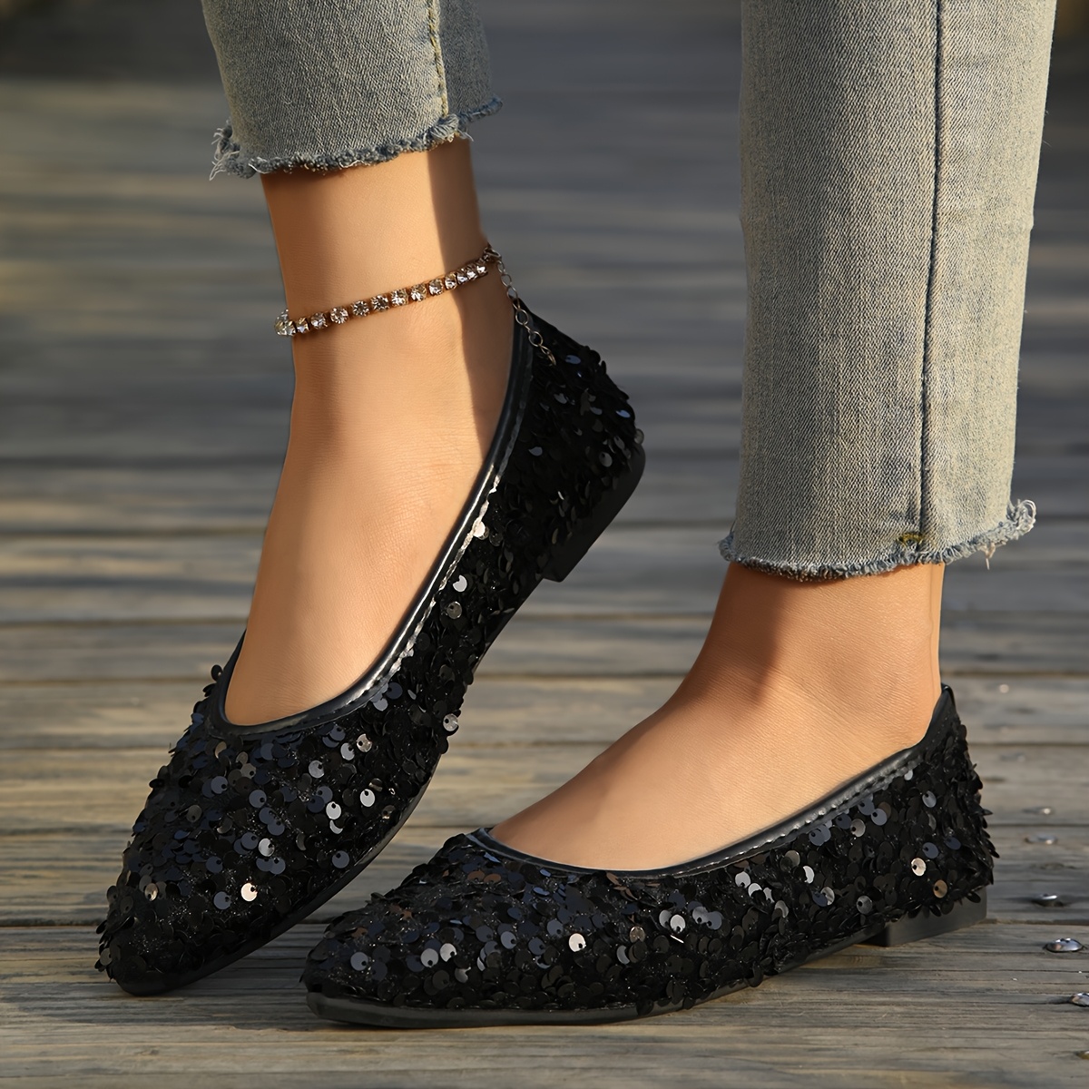 elegant french pointed toe flats with sequin embellishments slip   rubber sole fabric upper inner lining     fashionable womens shoes glittery shoes slipon   6