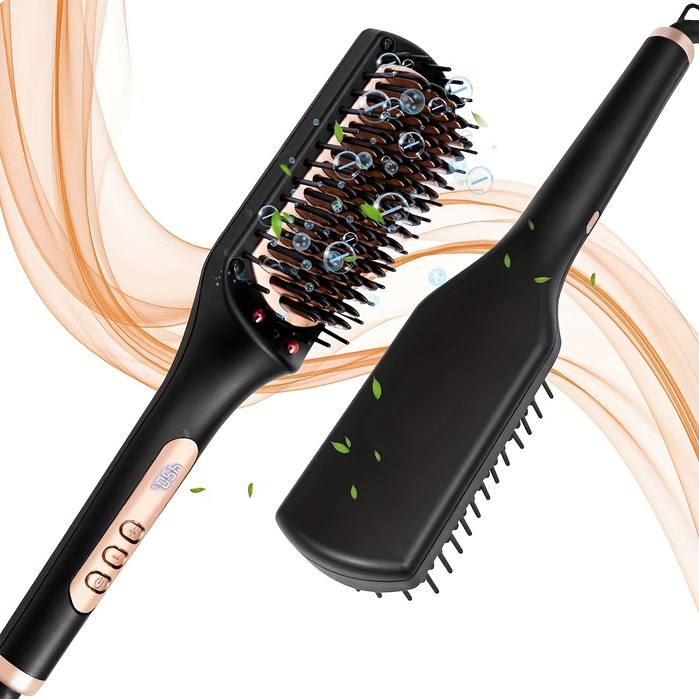 TEMU Ceramic Hair Straightener Brush For Women - Temperature Adjustment Straightening Brush, Auto-off & Lcd Display Hair Straighteners, Professional