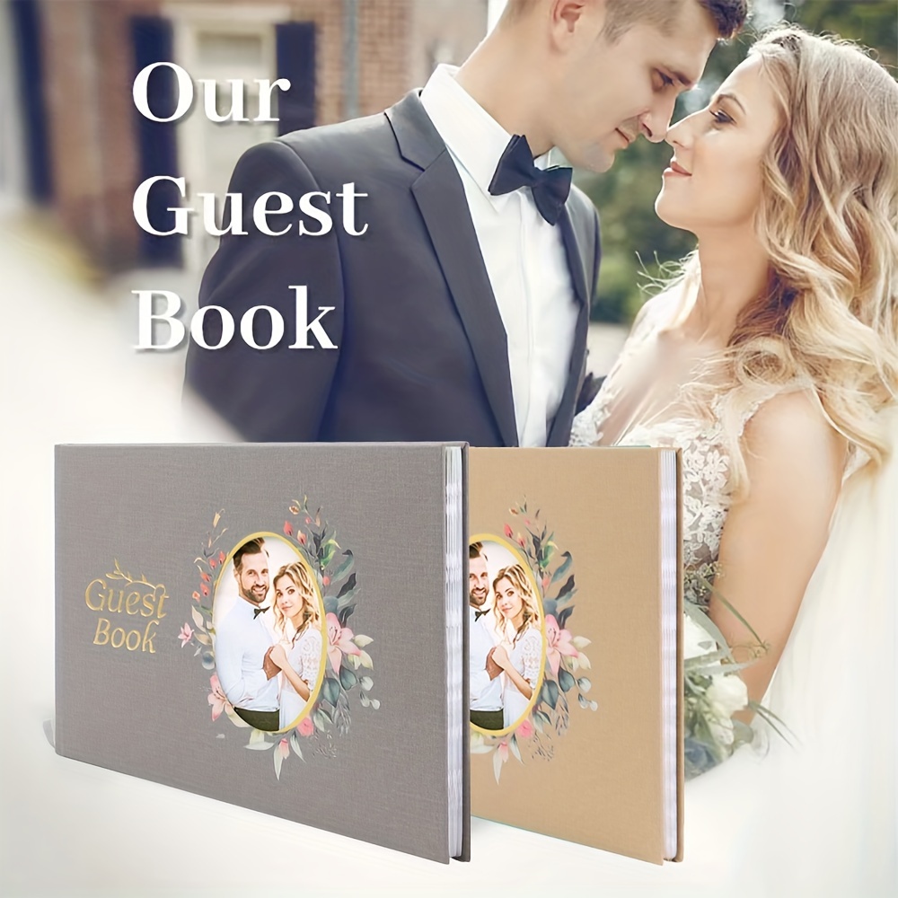 

Wedding Guest Book With Diy Photo Cover, Linen Material, 8"x10", 80 Pages, Thick Paper Hardcover