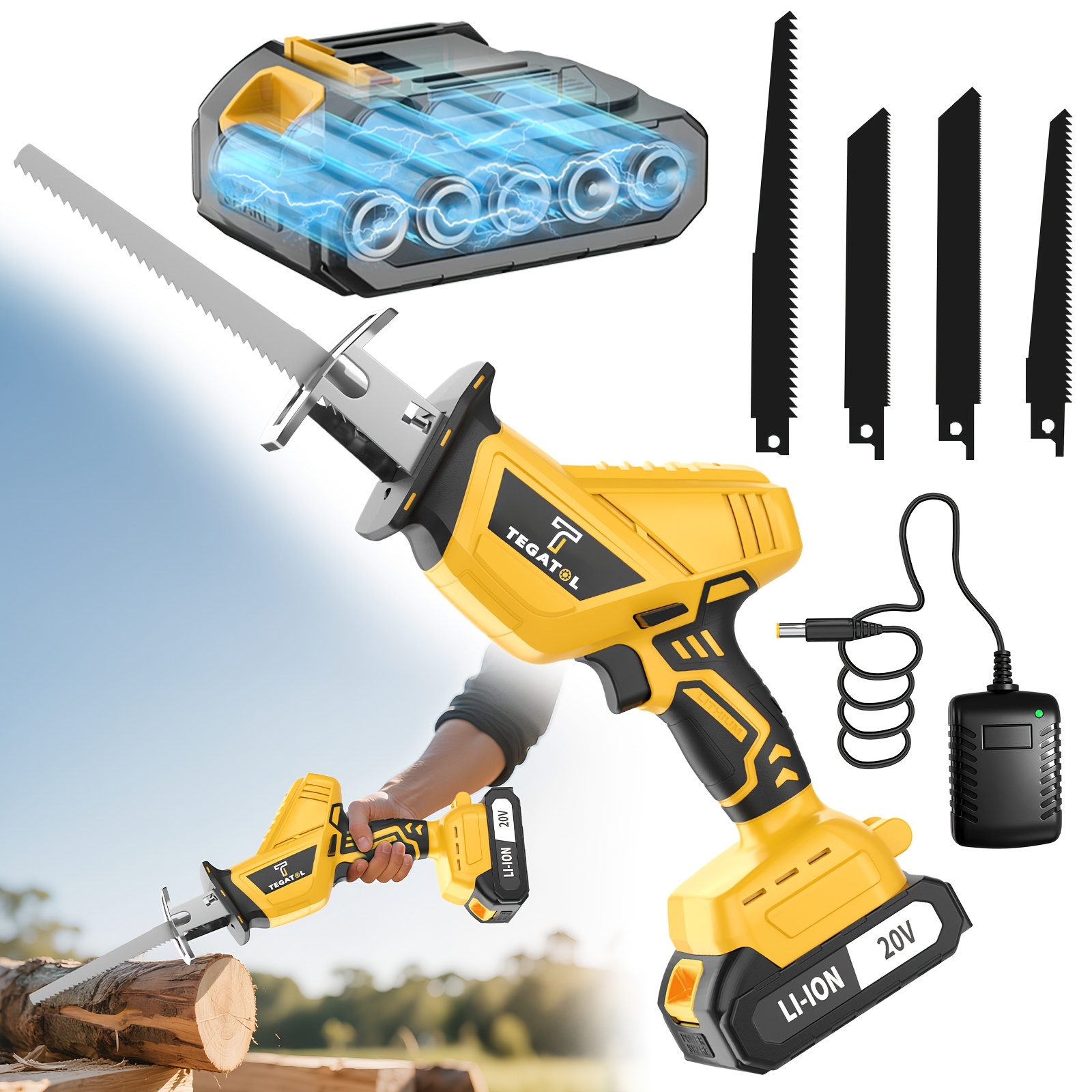 TEMU Scie sauteuse fil à ions lithium 2026, scie électrique fil, convient pour un usage domestique et extérieur, convient pour couper des arbres, des