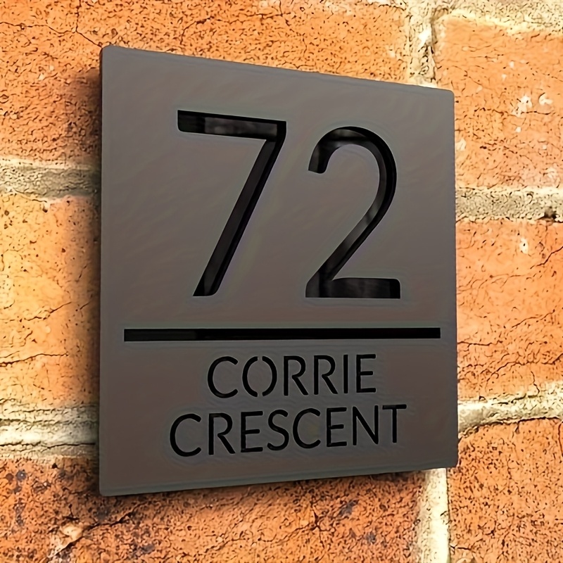 TEMU [2d Flat] [2d Flat] Custom Modern House Number Sign - 3d Laser-cut Acrylic Address Plaque, Wall-mounted For Outdoor Use, Self-adhesive Backing