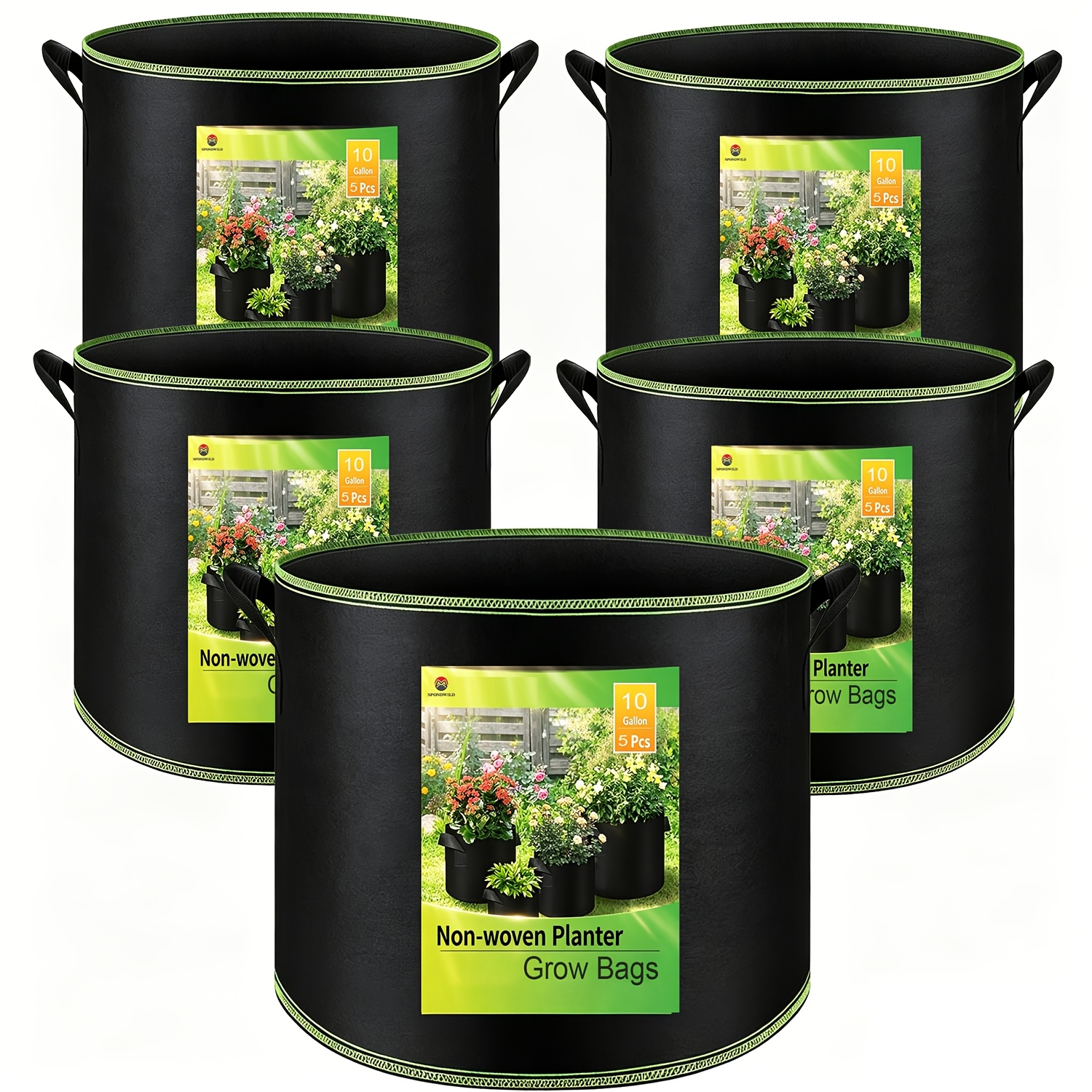 TEMU 5pcs Pack (5 Bags) 10 Gallon Nonwoven Fabric Grow Bags Suitable For Vegetables, Fruits, Flowers - Lightweight Portable Plant Pots With Carry