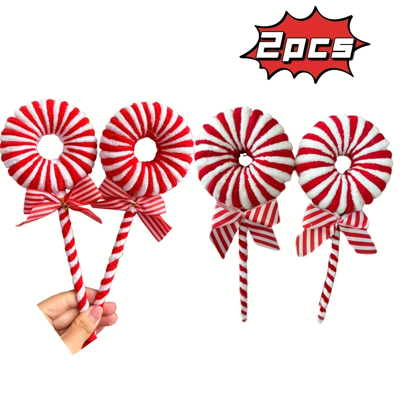 Image of 2pcs Striped Decorative Hanging Ornament Stands, Stripe, Stripe, Stripe, Large Donut, Christmas Tree Ornament, Valentine's Day Decorative Stand, Christmas, Thanksgiving, Halloween, Mother's Day Decor