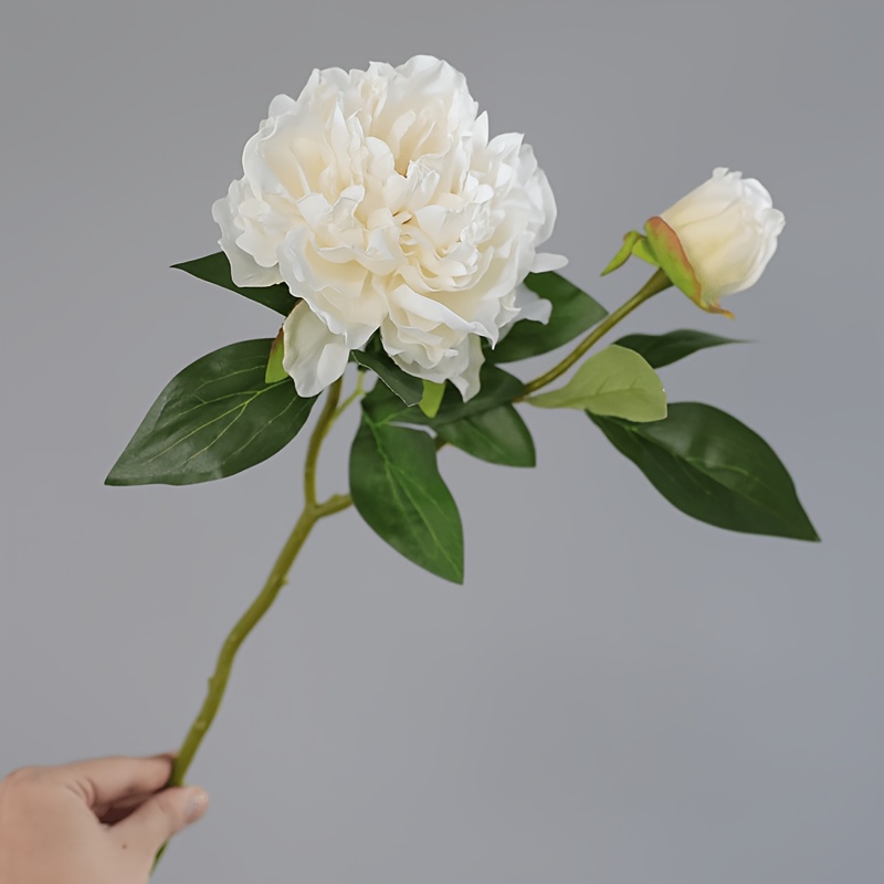 TEMU Asapana 1pc, 2-head Artificial Flower In Autumn Colors, White, Light Pink, And Burgundy Peonies, Perfect Autumn Room Dining Table Floral