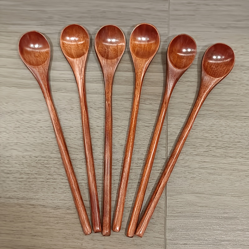 TEMU Set da 6 pezzi di cucchiai da caff癡 e per in legno - Aste per a adatte per caff癡, t癡, miele, utensili da cucina con finitura , per uso in caff癡,
