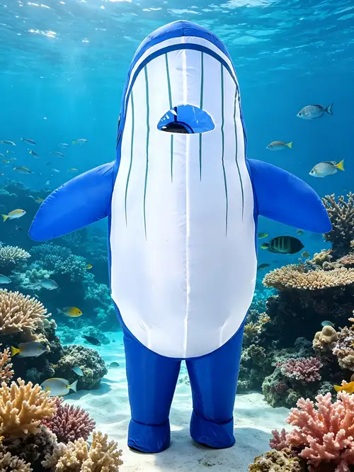 blue whale fancy dress Navy Blue Whale mascot costume character dressed with a Hoodie and Necklaces