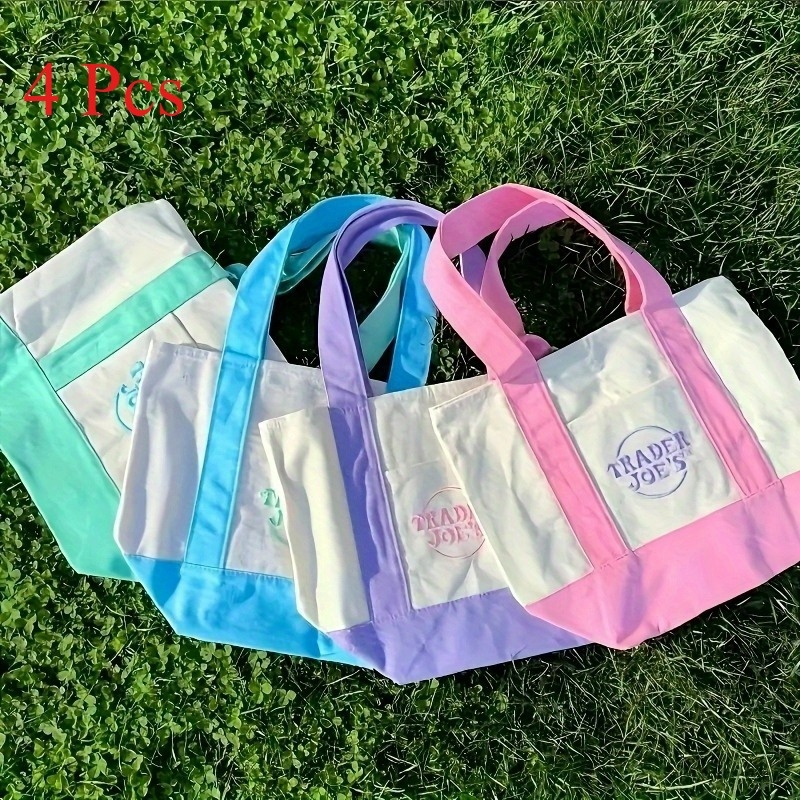 TEMU 4pcs Mini Tote Bag The Bag For Shopping, Shopping, , Traveling Pink Green Pink Reusable Shopping Bag With Logo, Large Capacity Durable Shopping