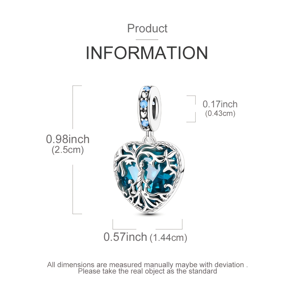 Silver Plated Blue Heart Glass Life Tree Charm