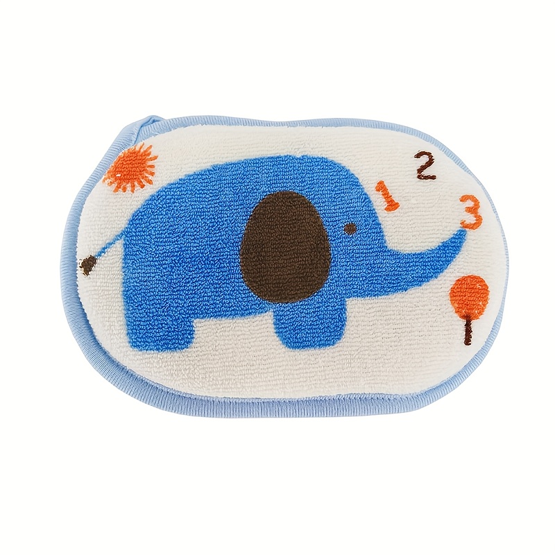Adorable Cotton Bath Sponge Featuring A Cartoon Elephant, Perfect For Washing Infants And Toddlers With Its Soft Texture