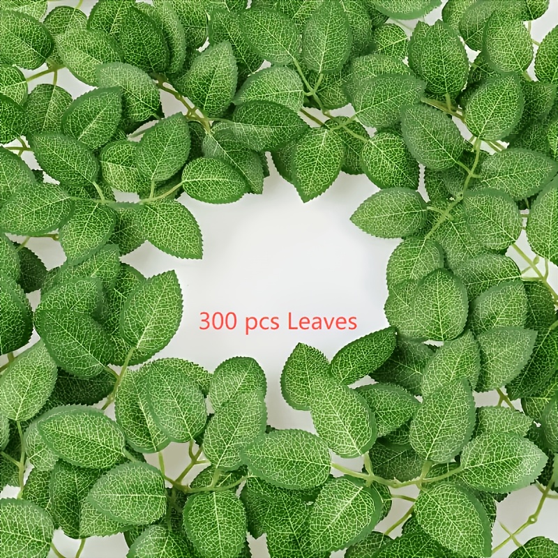 Image of 300pcs Fake Leaves Decorations, From Green Leaves, Realistic Plastic Artificial Rose Leaves, Suitable For Weddings, Birthdays, Parties, Bridesmaid Gift Shows, Bouquets, Centerpieces, Home Decor