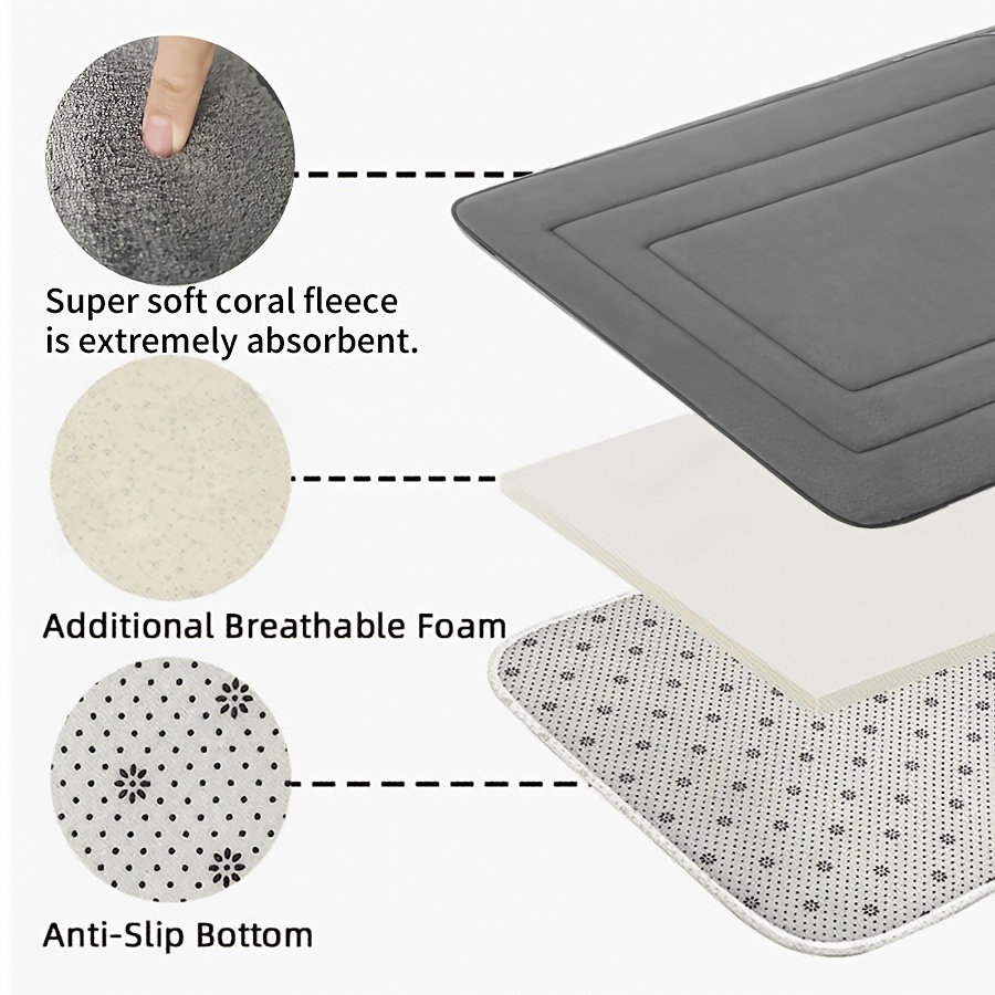 4Ps Advanced Bathroom Mat - Quick-Drying Memory Foam, Machine Washable, Thick Non-Slip Carpet, Suitable for Shower Rooms, Kitchens, And Laundry Rooms - Soft And Comfortable Home Decor