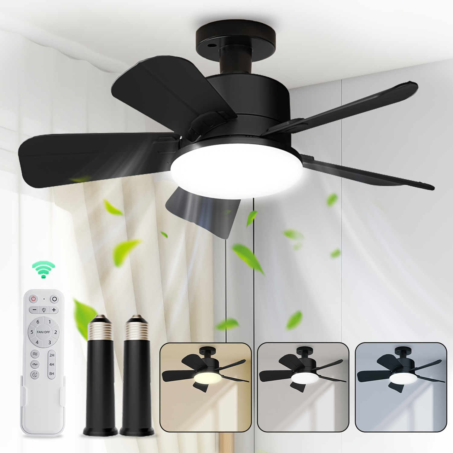 

Socket Fan Light With Remote, Light Bulb Fan With 6 Wind Speeds, 3 Color Dimmable Light Socket Ceiling Fan Up To 1200lm/6500k, Timing Function, Reversible Air Circulation, For Kitchen, Garage