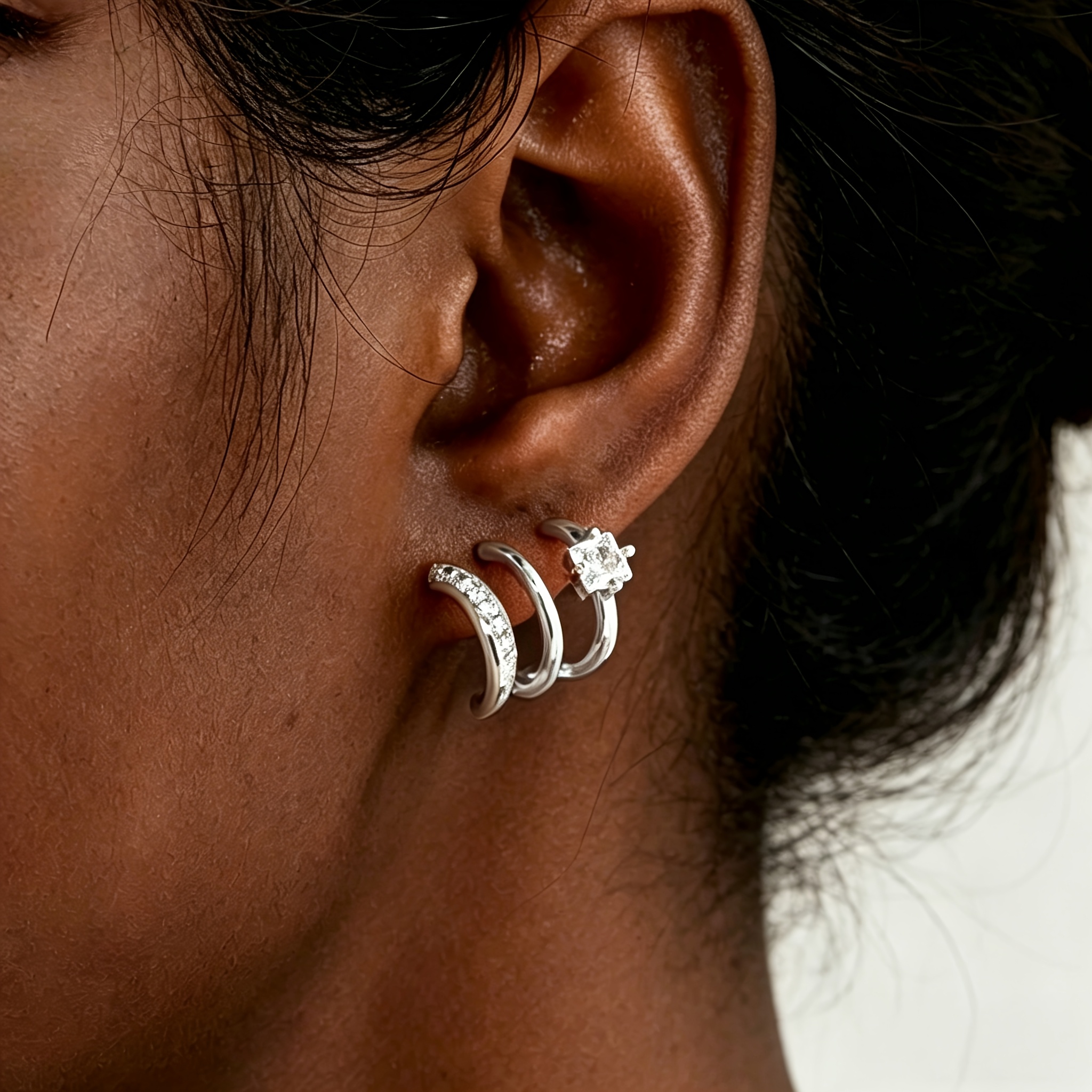 2pcs Minimalist Triple-Arc Copper Earrings with Zirconia