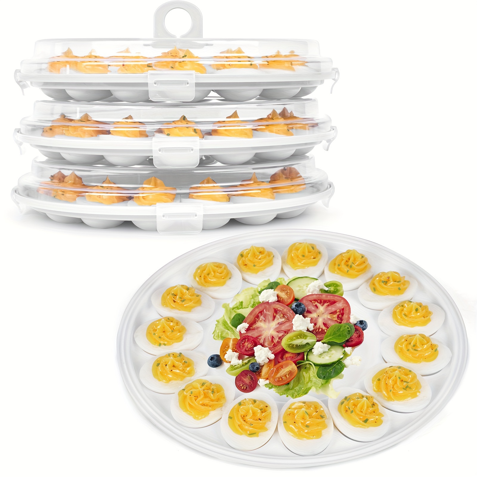 

Shindel 3pcs Deviled Egg Platters, Brown Deviled Egg Carrier With Lid Round Deviled Egg Tray With 22 Egg Slots For Kitchen Home Supplies