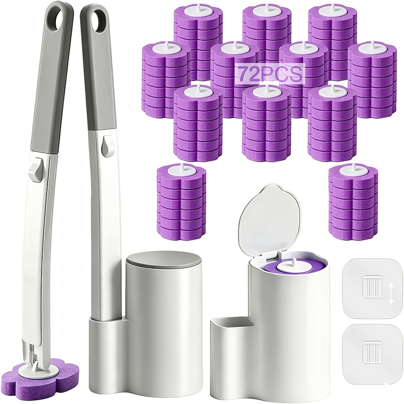 TEMU 2 Pack Disposable Toilet Brush And Holder Set, Extended Handle With 72 Cleaner Refills Toilet Brush For Toilet Bowl Cleaners, Bathroom Cleaning,