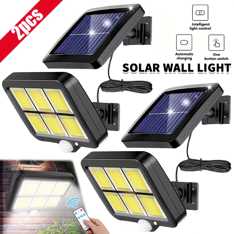 TEMU 1/2pcs Wall Lamp With Remote Control, 140 Cob Beads, Solar Rechargeable Battery, 3 Lighting , Human Body Sensing, Energy-saving, Suitable For