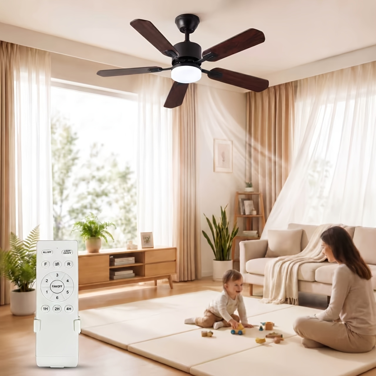 Image of 52-inch Ceiling Fan With Lights, 3-color Dimmable, Noise-free, Equipped With 5 And 6 Adjustable Wind