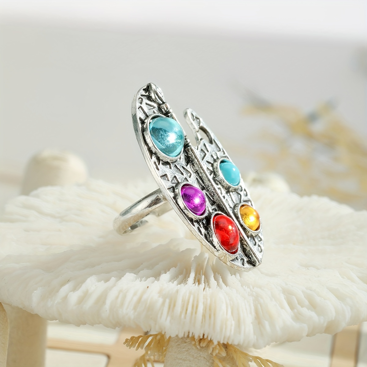 Women's Irregularly Shaped Multicolor Gemstone Open Ring
