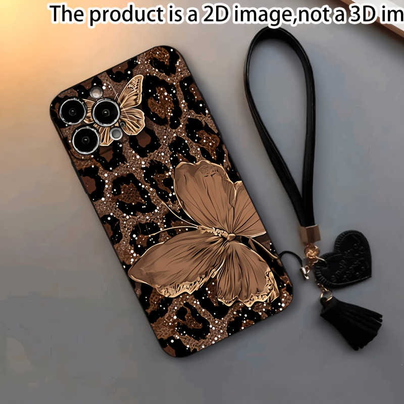 TEMU Coque de téléphone : 1 coque de téléphone à motif de papillon à imprimé léopard imprimé UV avec cube magique noir, étui de pour iPhone